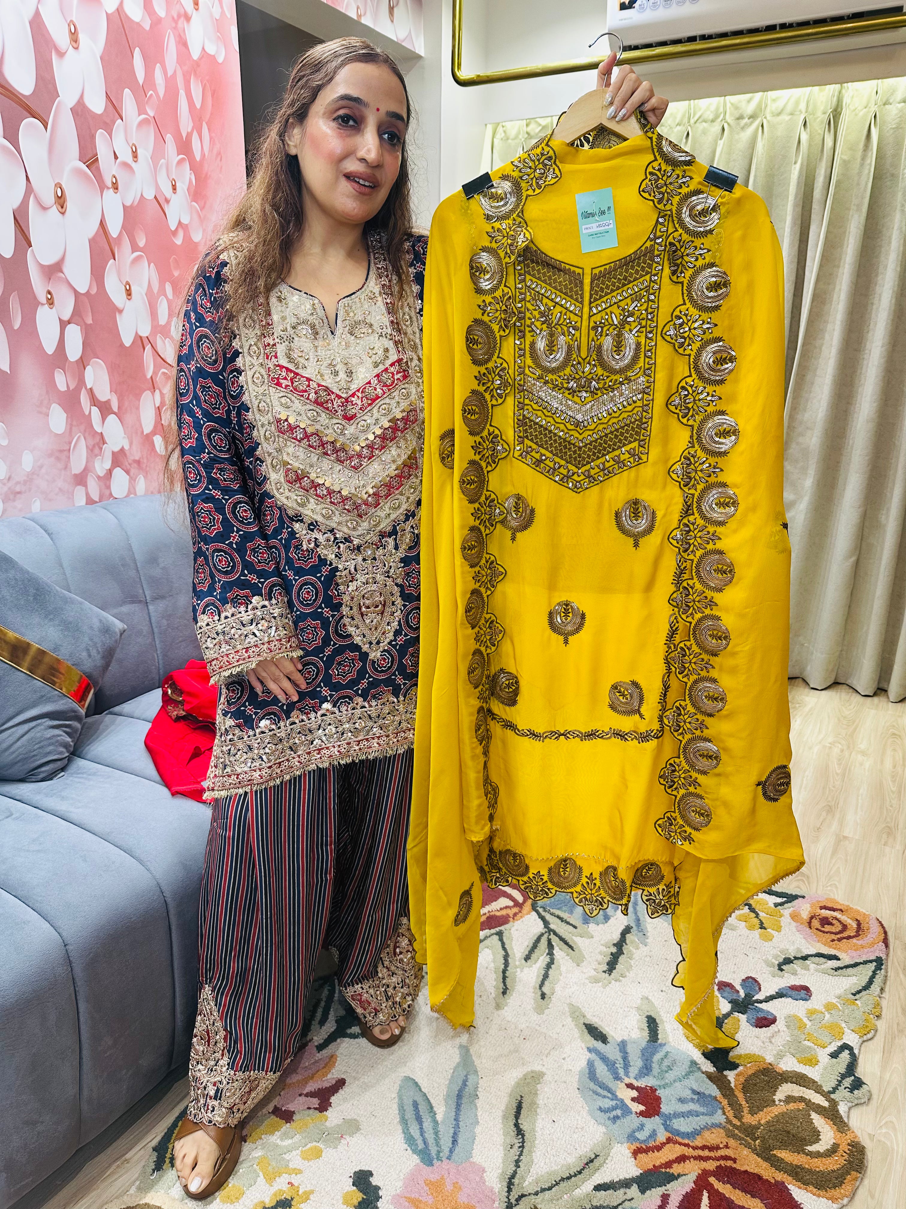 UNSTITCHED PURE TWILL ORGANZA KASHMIRI WORK INSPIRED SUITS
