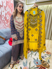 UNSTITCHED PURE TWILL ORGANZA KASHMIRI WORK INSPIRED SUITS