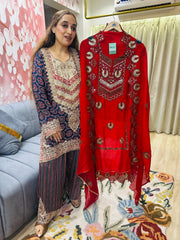 UNSTITCHED PURE TWILL ORGANZA KASHMIRI WORK INSPIRED SUITS