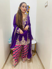 STITCHED PURE CHINON HANDWORK SUITS WITH FARSHI SALWAR.