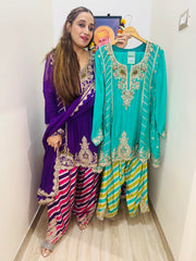 STITCHED PURE CHINON HANDWORK SUITS WITH FARSHI SALWAR.