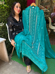 UNSTITCHED PURE GEORGETTE LUCKNOWI WORK PEARL HANDWORK SUITS.